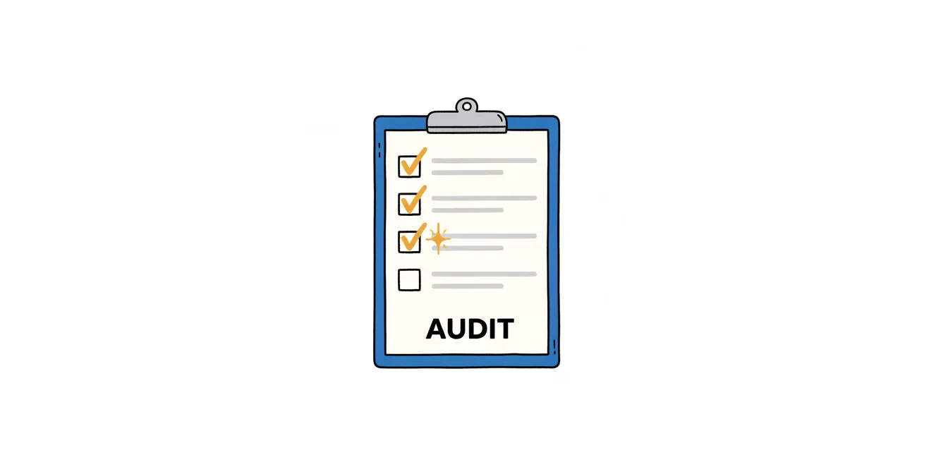 LinkedIn profile checklist with green checkmarks and one amber warning, beside a profile audit card — a step-by-step 2026 audit